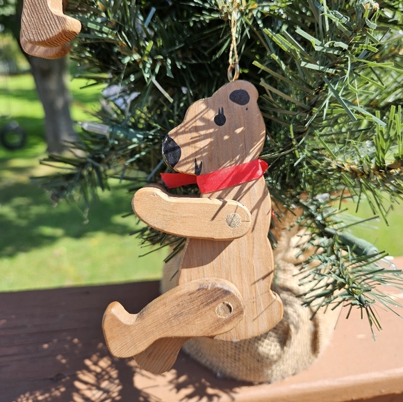 Vintage Wood Teddy Bear Christmas Ornaments (Set of 4) - Picture 4 of 10